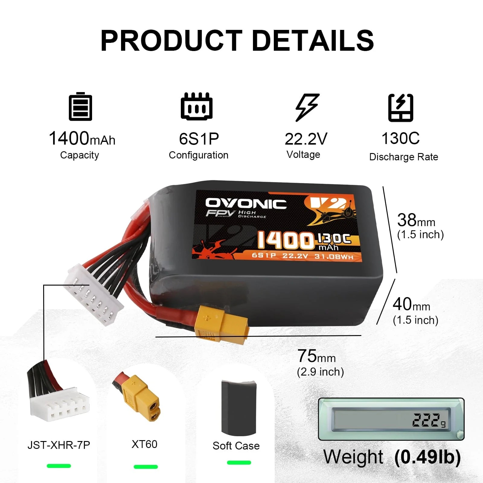 Ovonic 6S 1400mAh 130C LiPo Ba - Drone Battery Bag recension och pris