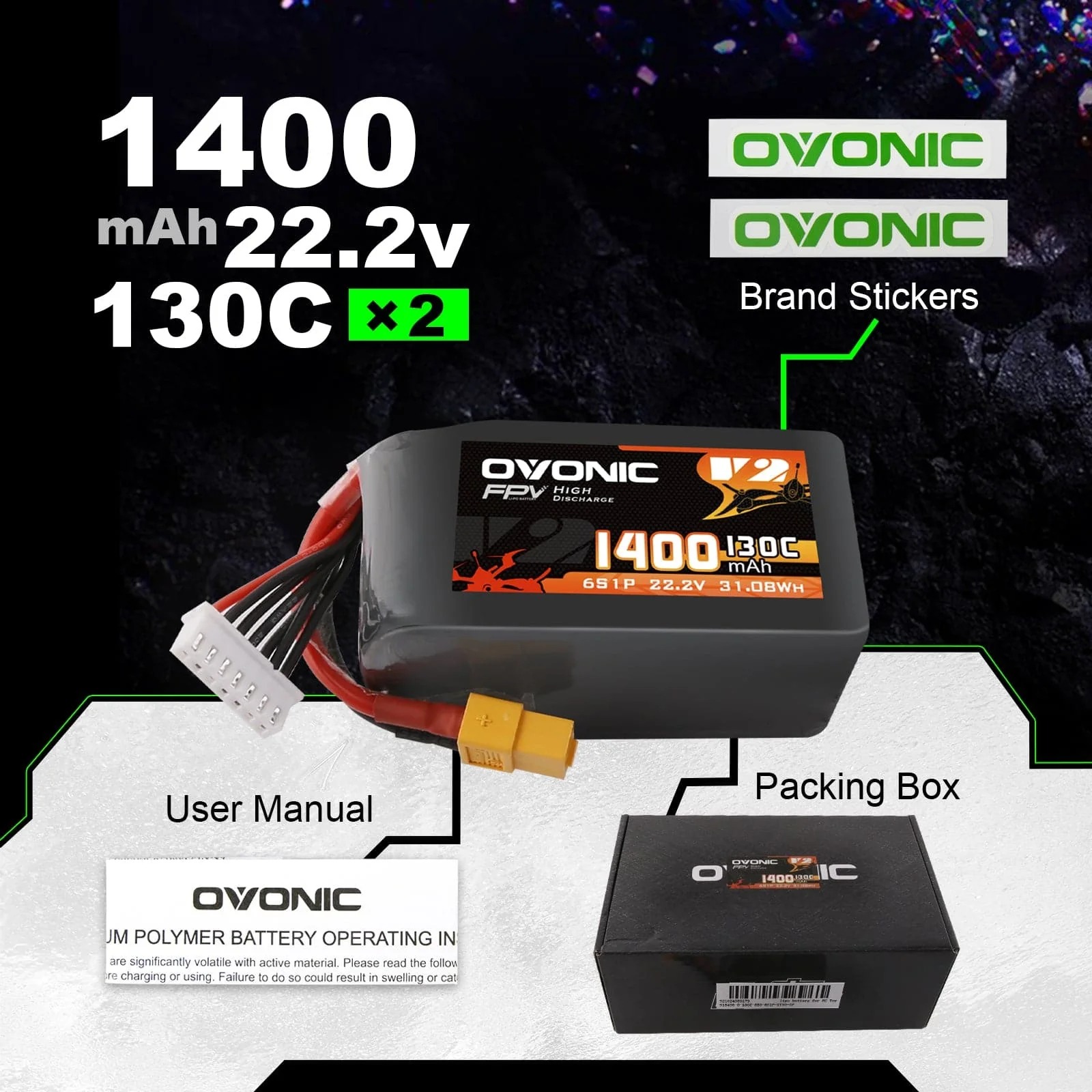 Ovonic 6S 1400mAh 130C LiPo Ba - Drone Battery Bag recension och pris